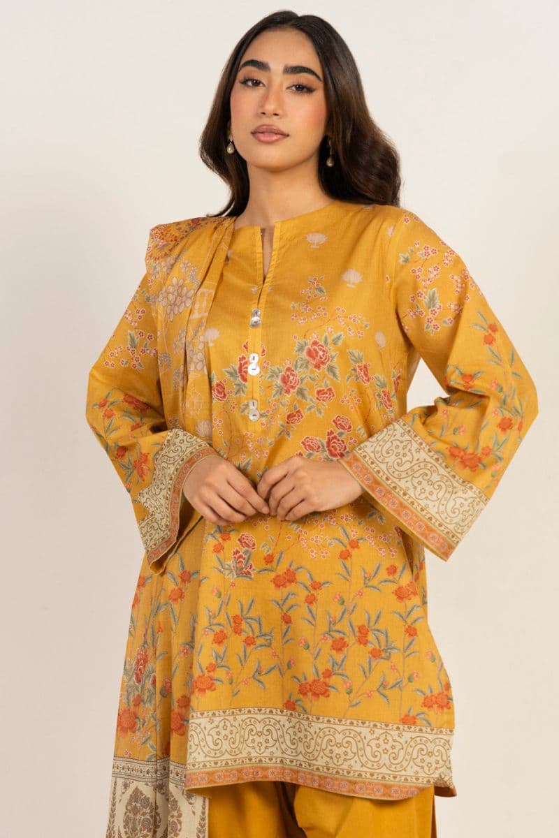 Yellow Printed Lawn 3 Piece Unstitched Suit thumbnail