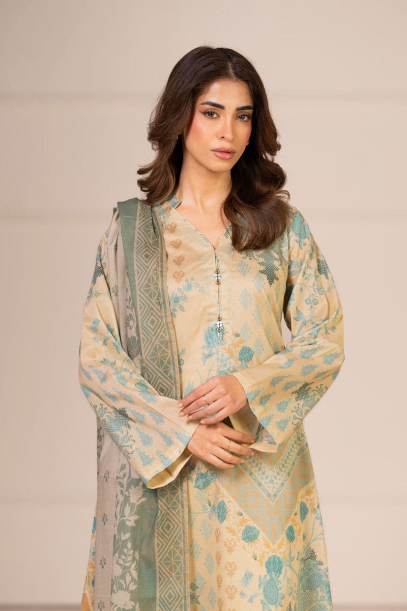 Beige Printed Lawn 3 Piece Unstitched Suit thumbnail