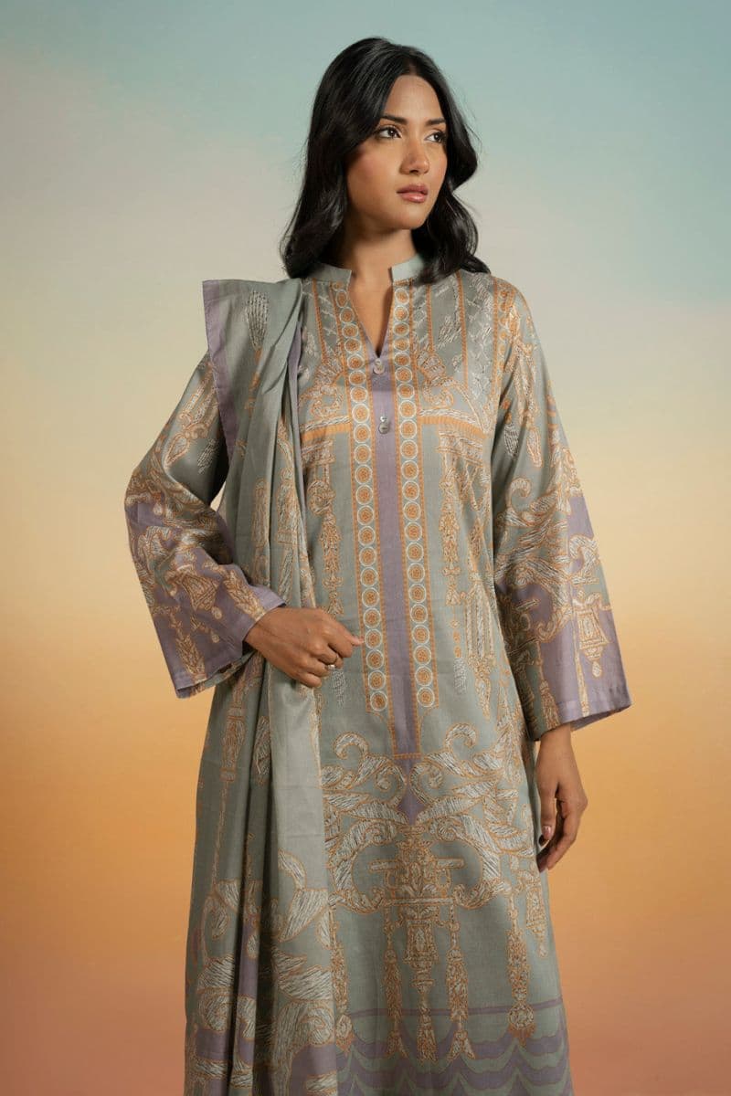Sage Green Printed Lawn 3 Piece Unstitched Suit thumbnail
