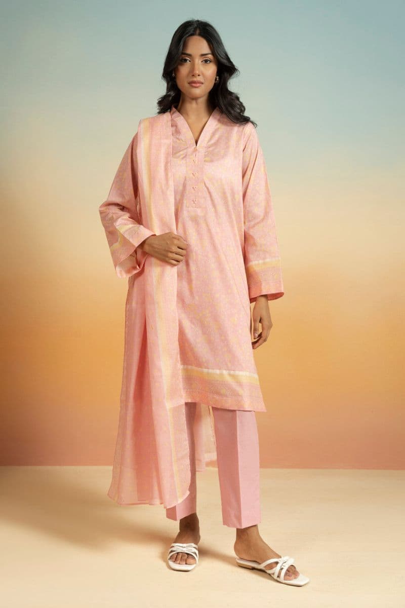 Light Pink Printed Lawn 3 Piece Unstitched Suit