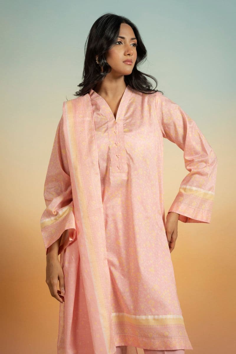 Light Pink Printed Lawn 3 Piece Unstitched Suit