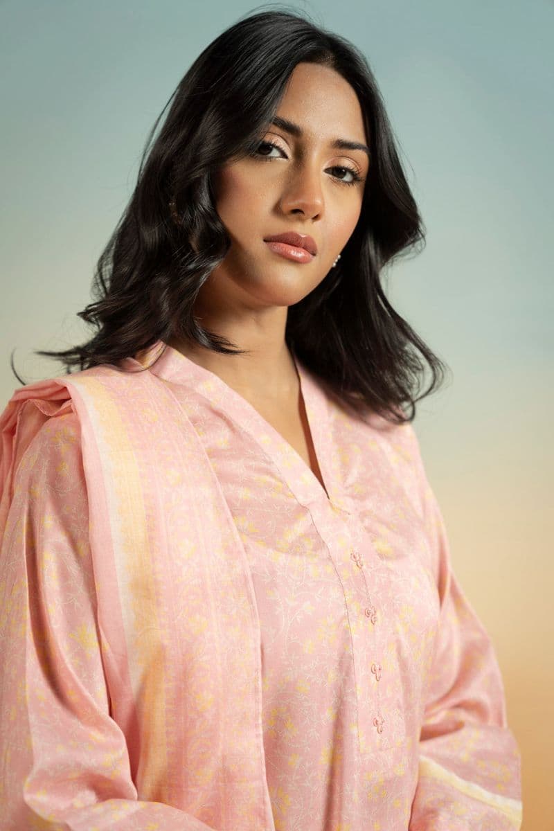 Light Pink Printed Lawn 3 Piece Unstitched Suit