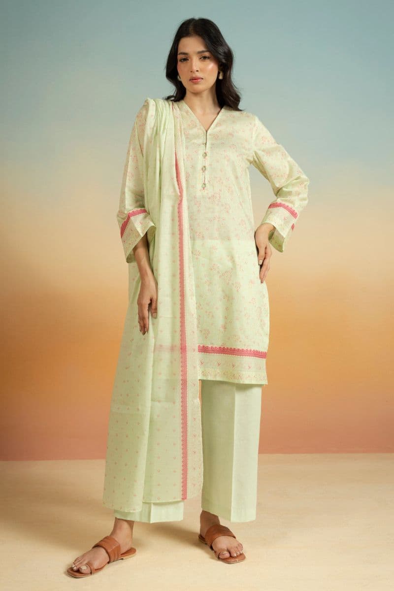 Mint Green Printed Lawn 3 Piece Unstitched Suit