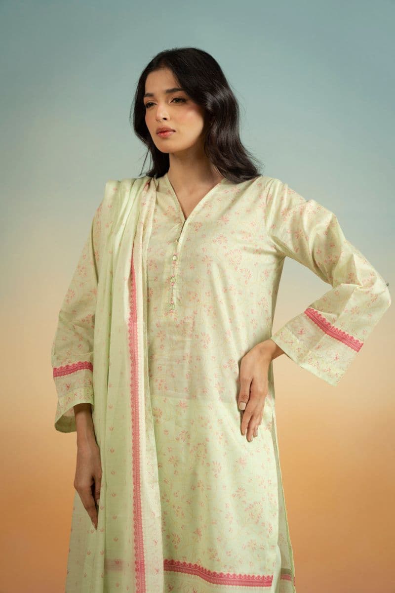 Mint Green Printed Lawn 3 Piece Unstitched Suit