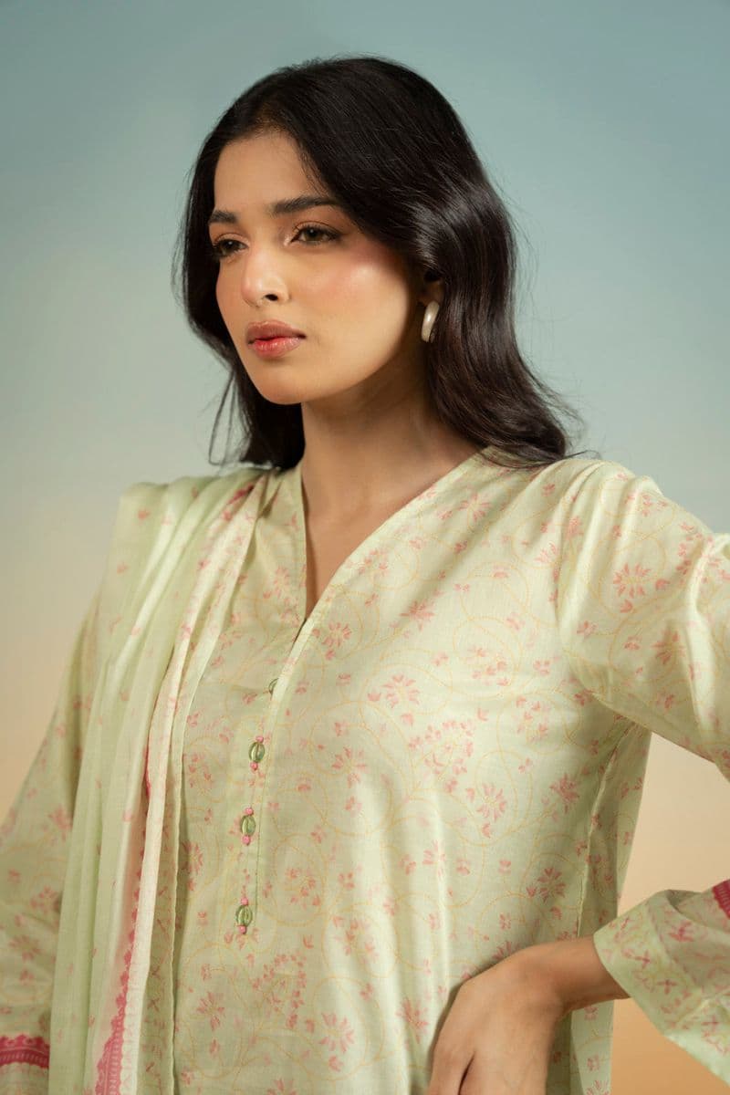 Mint Green Printed Lawn 3 Piece Unstitched Suit