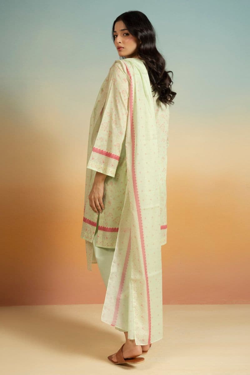 Mint Green Printed Lawn 3 Piece Unstitched Suit