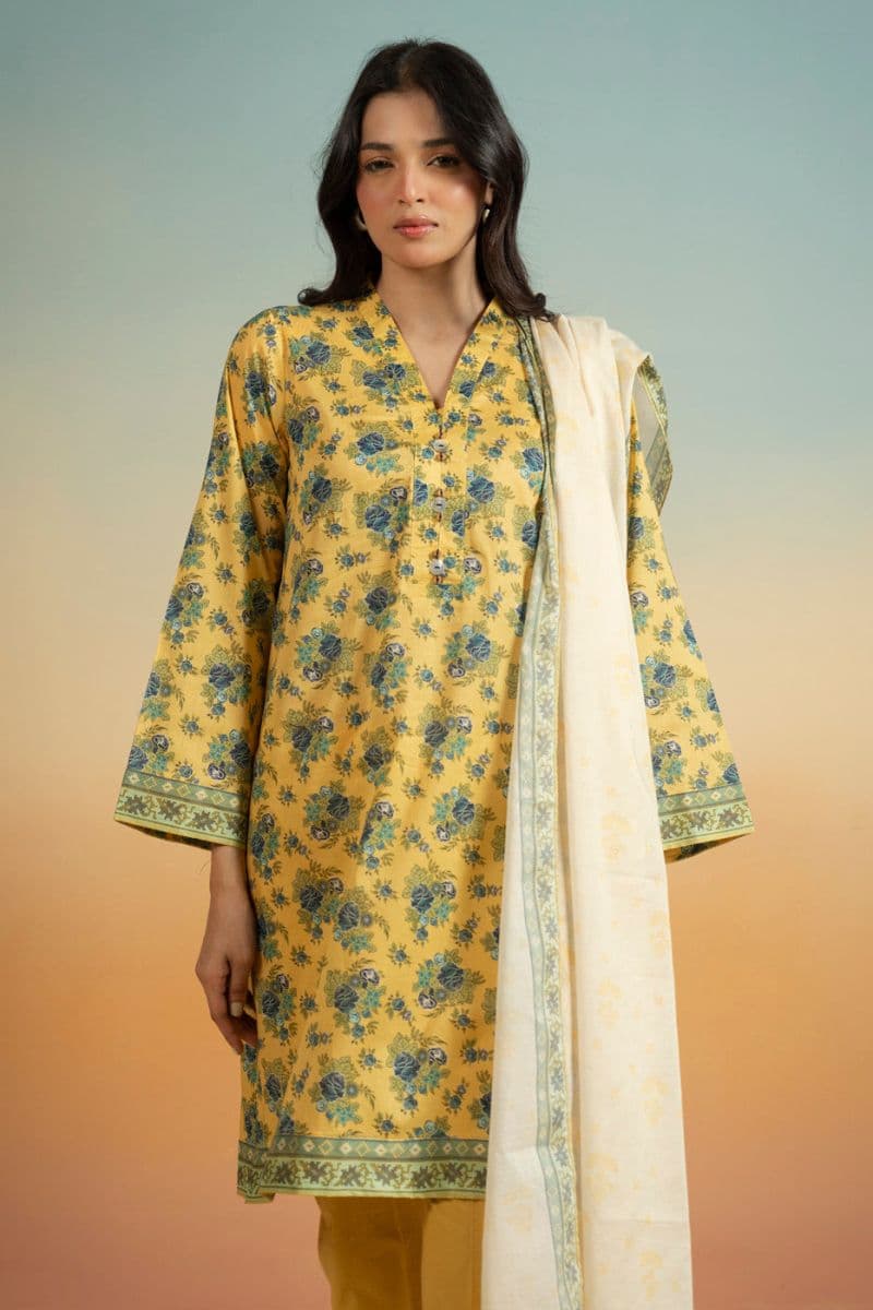 Yellow Printed Lawn 3 Piece Unstitched Suit thumbnail