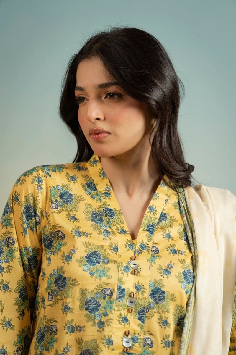 Yellow Printed Lawn 3 Piece Unstitched Suit thumbnail