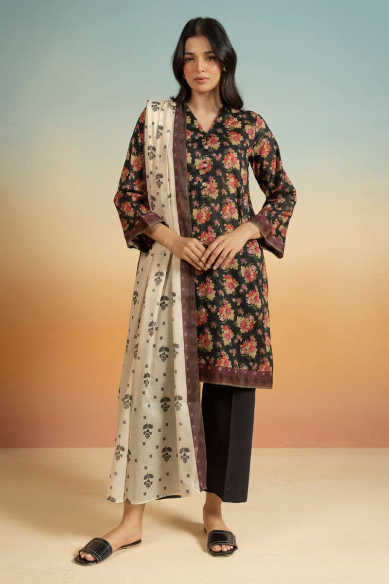 Black Printed Lawn 3 Piece Unstitched Suit thumbnail