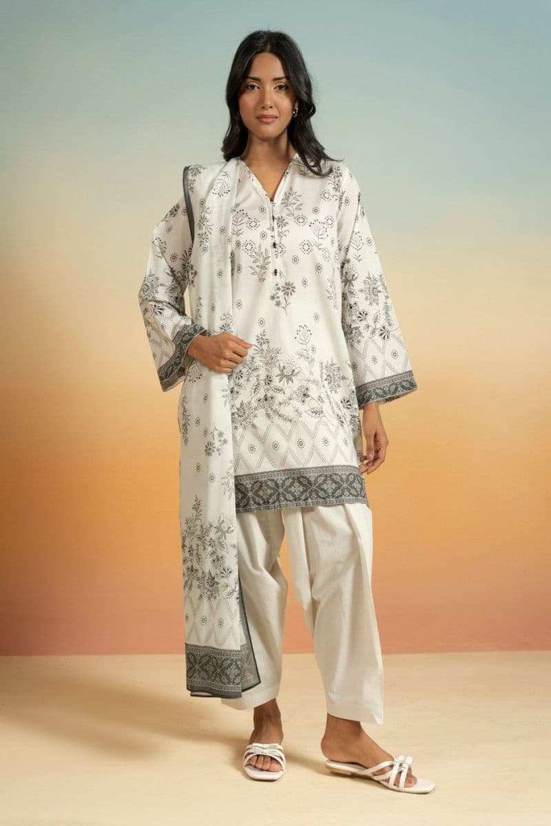 Off White Printed Lawn 3 Piece Unstitched Suit thumbnail