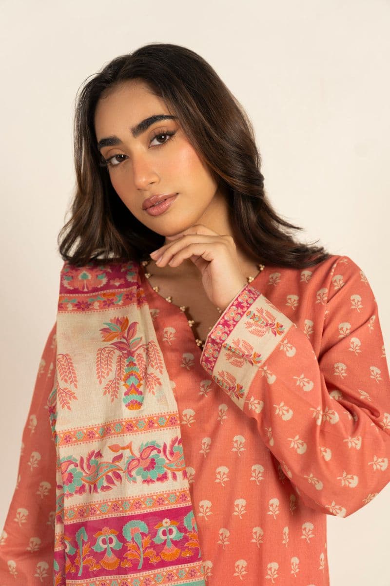 Peach Printed Lawn 3 Piece Unstitched Suit thumbnail