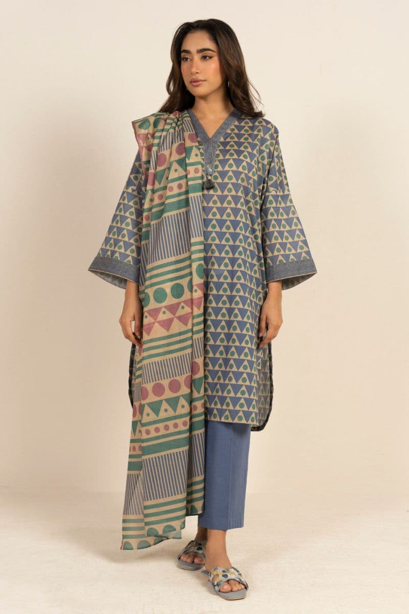 Blue Printed Lawn 3 Piece Unstitched Suit