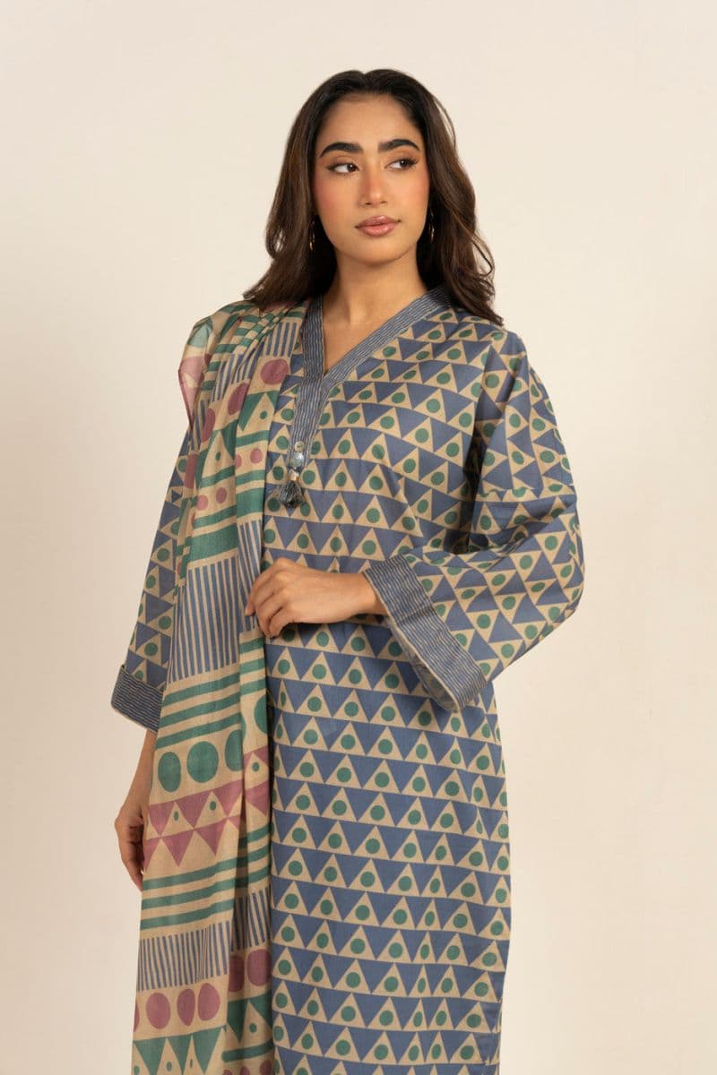 Blue Printed Lawn 3 Piece Unstitched Suit