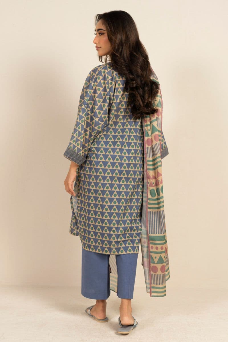 Blue Printed Lawn 3 Piece Unstitched Suit