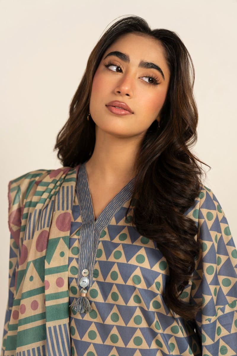 Blue Printed Lawn 3 Piece Unstitched Suit