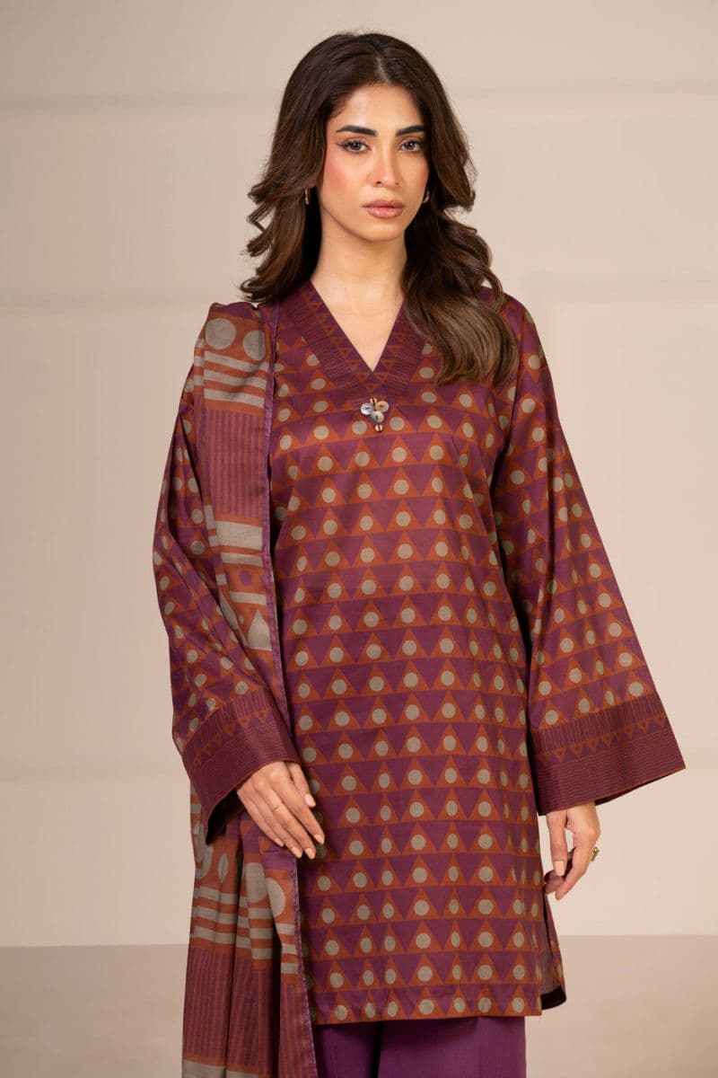Rust Printed Lawn 3 Piece Unstitched Suit thumbnail