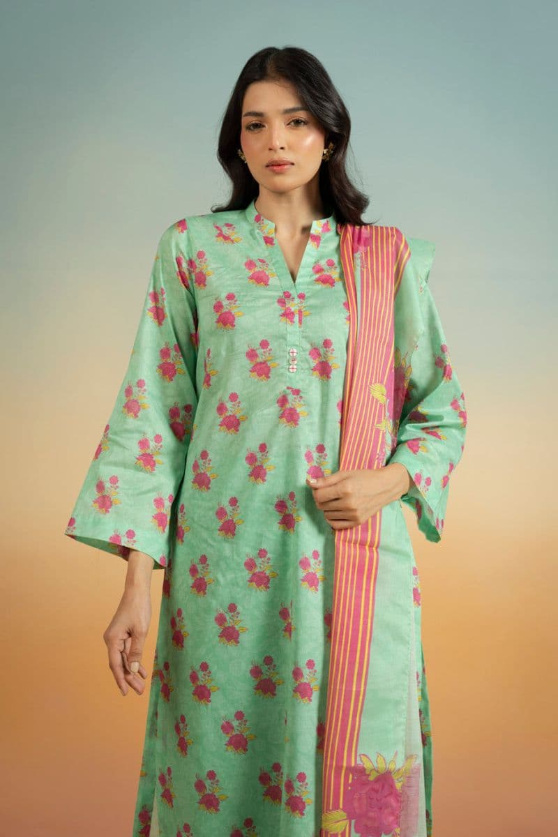Turquoise Printed Lawn 3 Piece Unstitched Suit thumbnail
