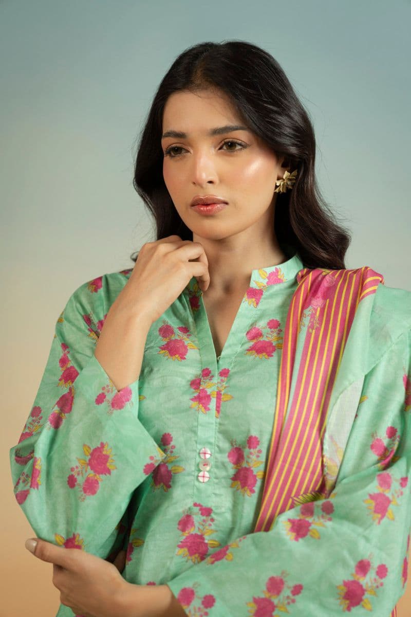Turquoise Printed Lawn 3 Piece Unstitched Suit thumbnail