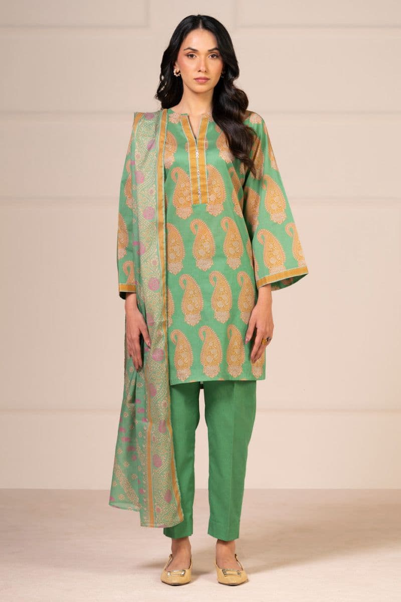 Green Printed Lawn 3 Piece Unstitched Suit