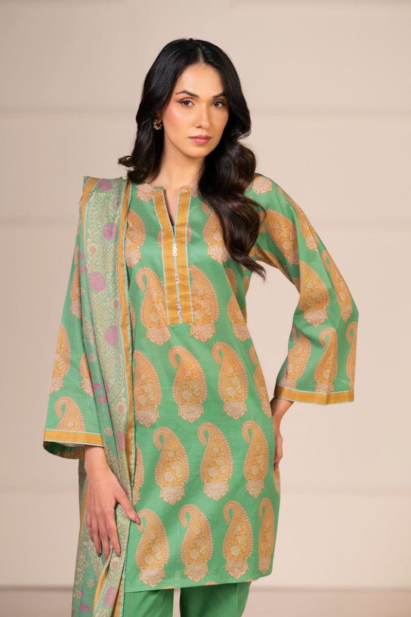 Green Printed Lawn 3 Piece Unstitched Suit