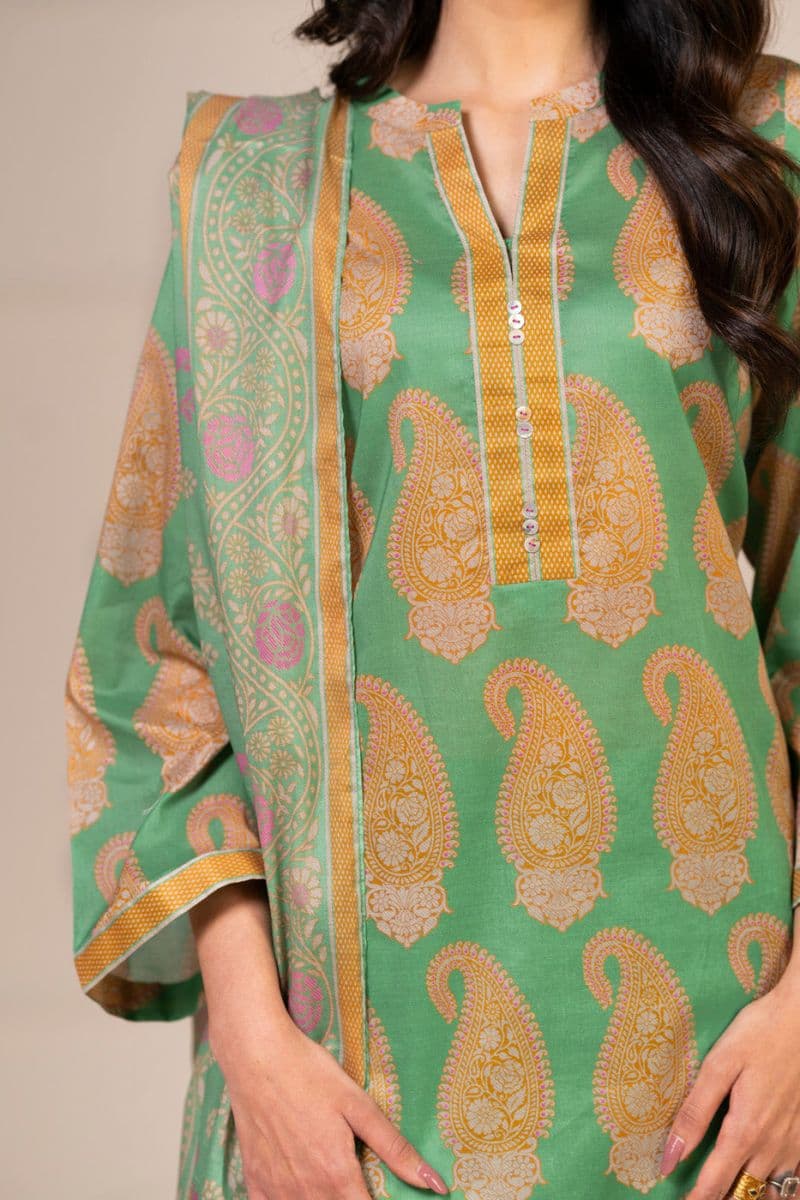 Green Printed Lawn 3 Piece Unstitched Suit