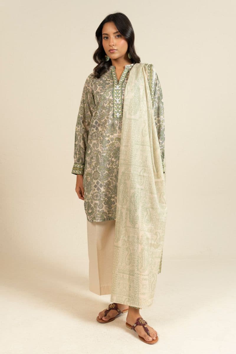 Off White Printed Lawn 3 Piece Unstitched Suit