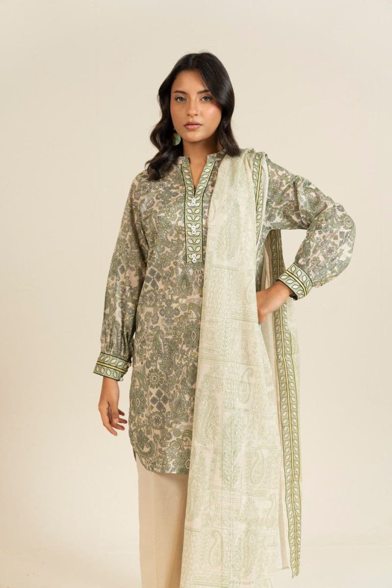 Off White Printed Lawn 3 Piece Unstitched Suit