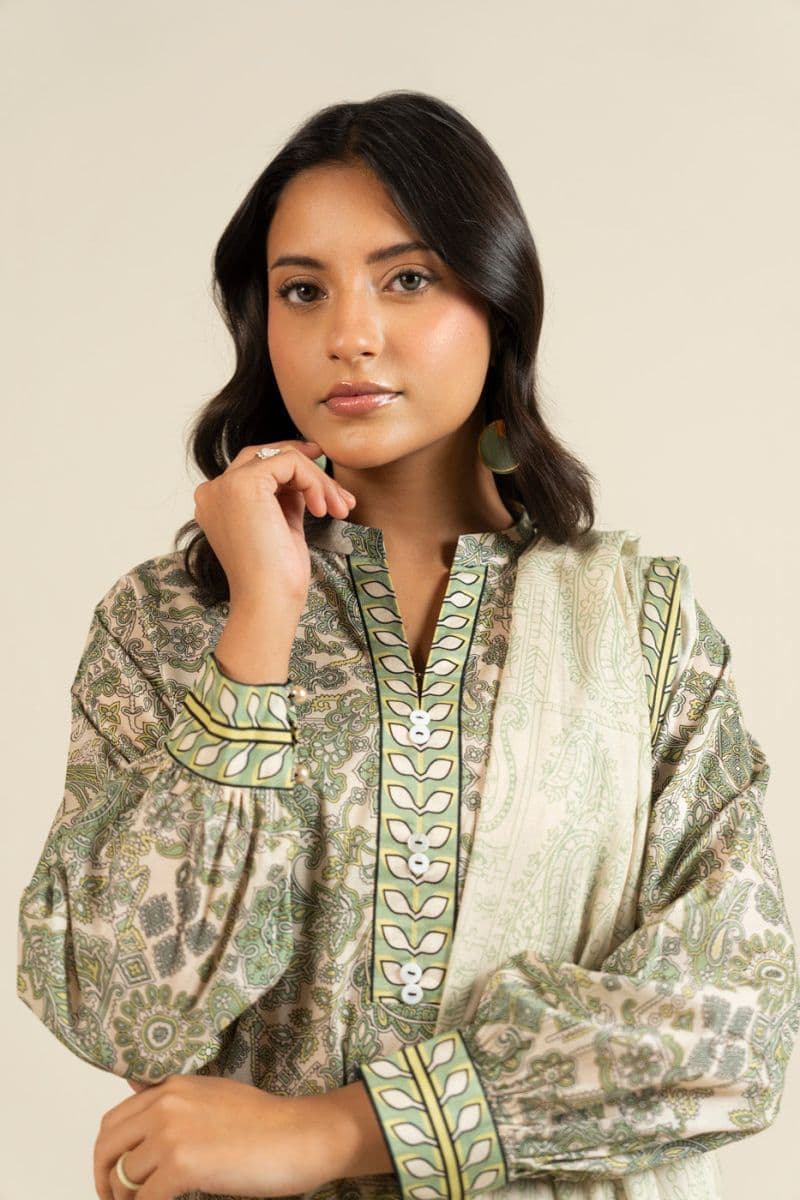 Off White Printed Lawn 3 Piece Unstitched Suit