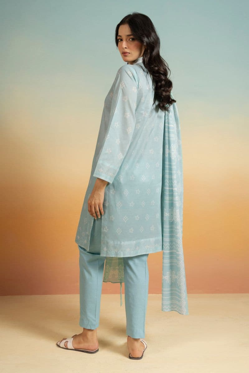 Blue Printed Lawn 3 Piece Unstitched Suit