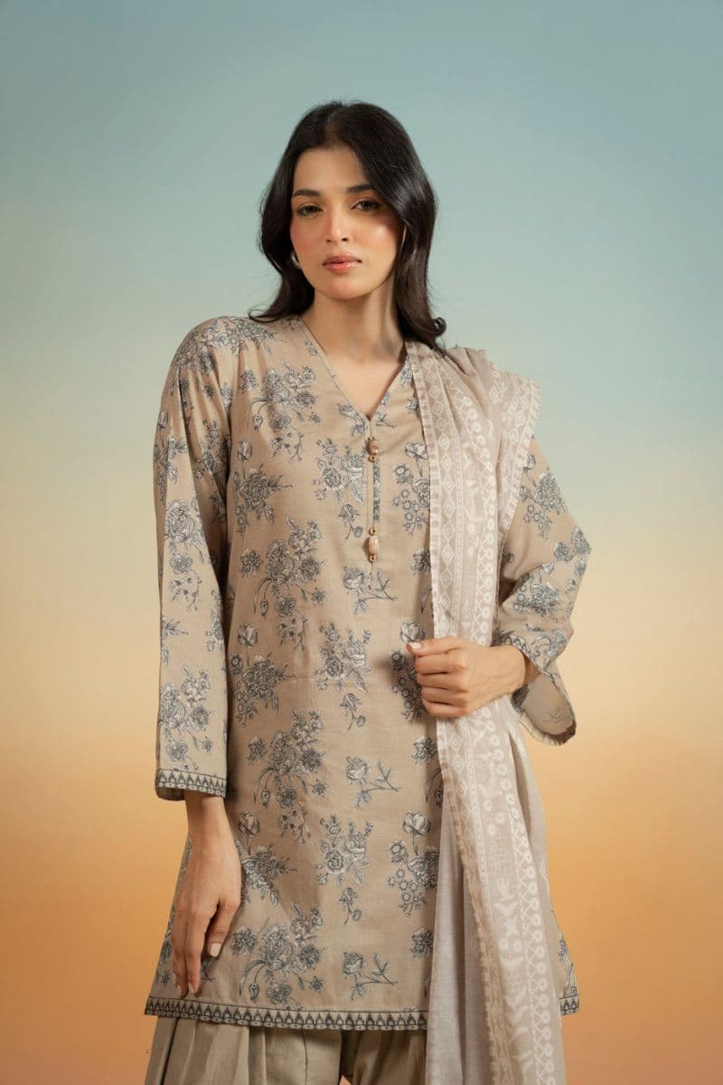 Beige Printed Lawn 3 Piece Unstitched Suit thumbnail
