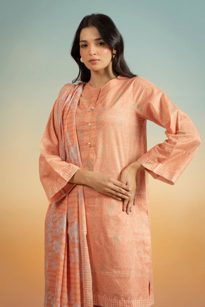 Peach Printed Lawn 3 Piece Unstitched Suit thumbnail