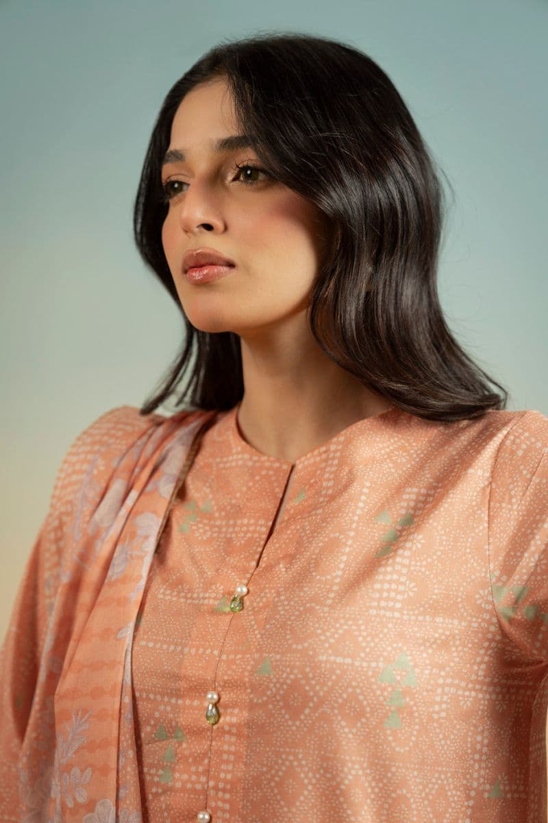 Peach Printed Lawn 3 Piece Unstitched Suit thumbnail