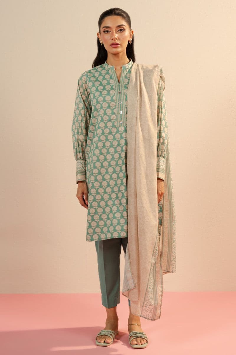 Sea Green Printed Lawn 3 Piece Unstitched Suit