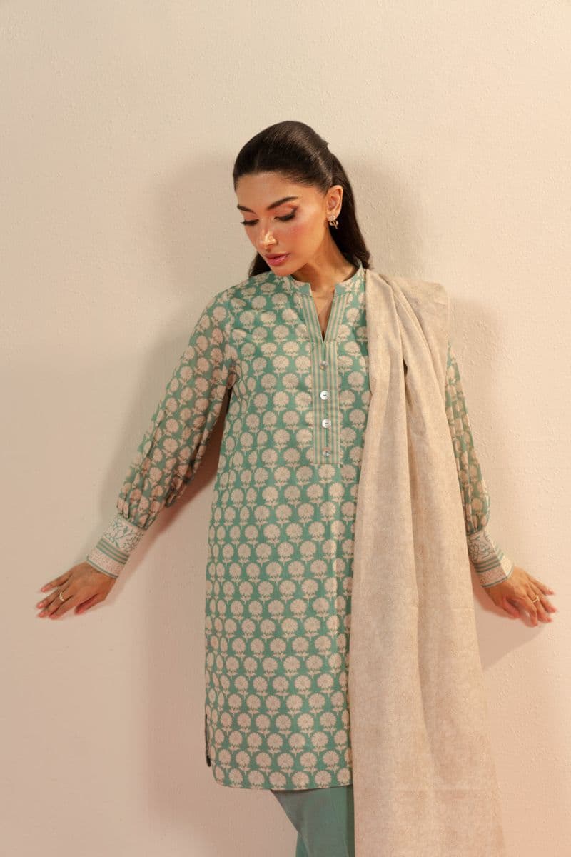Sea Green Printed Lawn 3 Piece Unstitched Suit