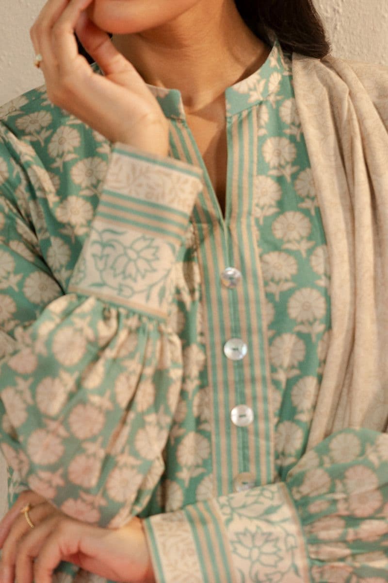 Sea Green Printed Lawn 3 Piece Unstitched Suit