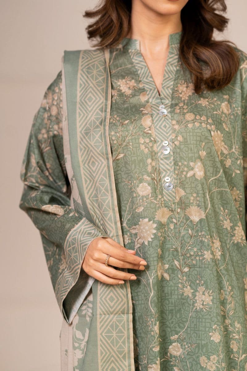 Green Printed Lawn 3 Piece Unstitched Suit thumbnail