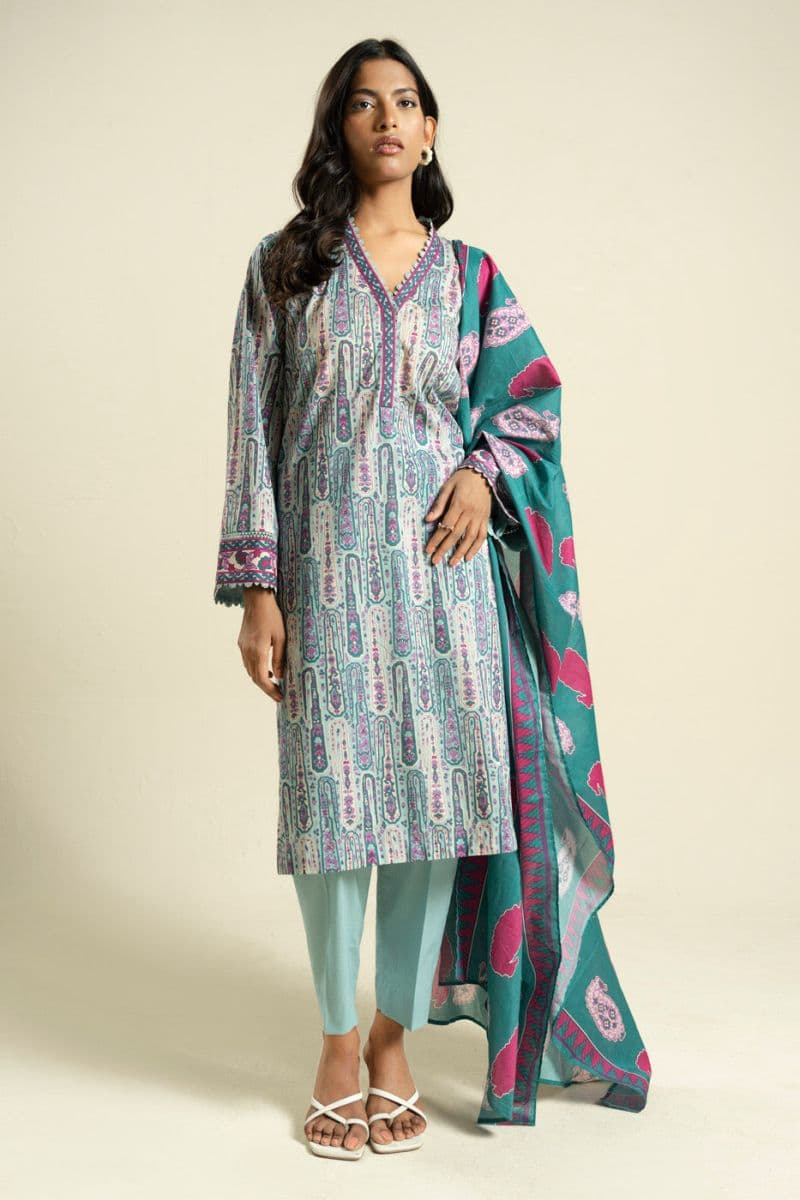 Teal Green Printed Lawn 2 Piece Dupatta