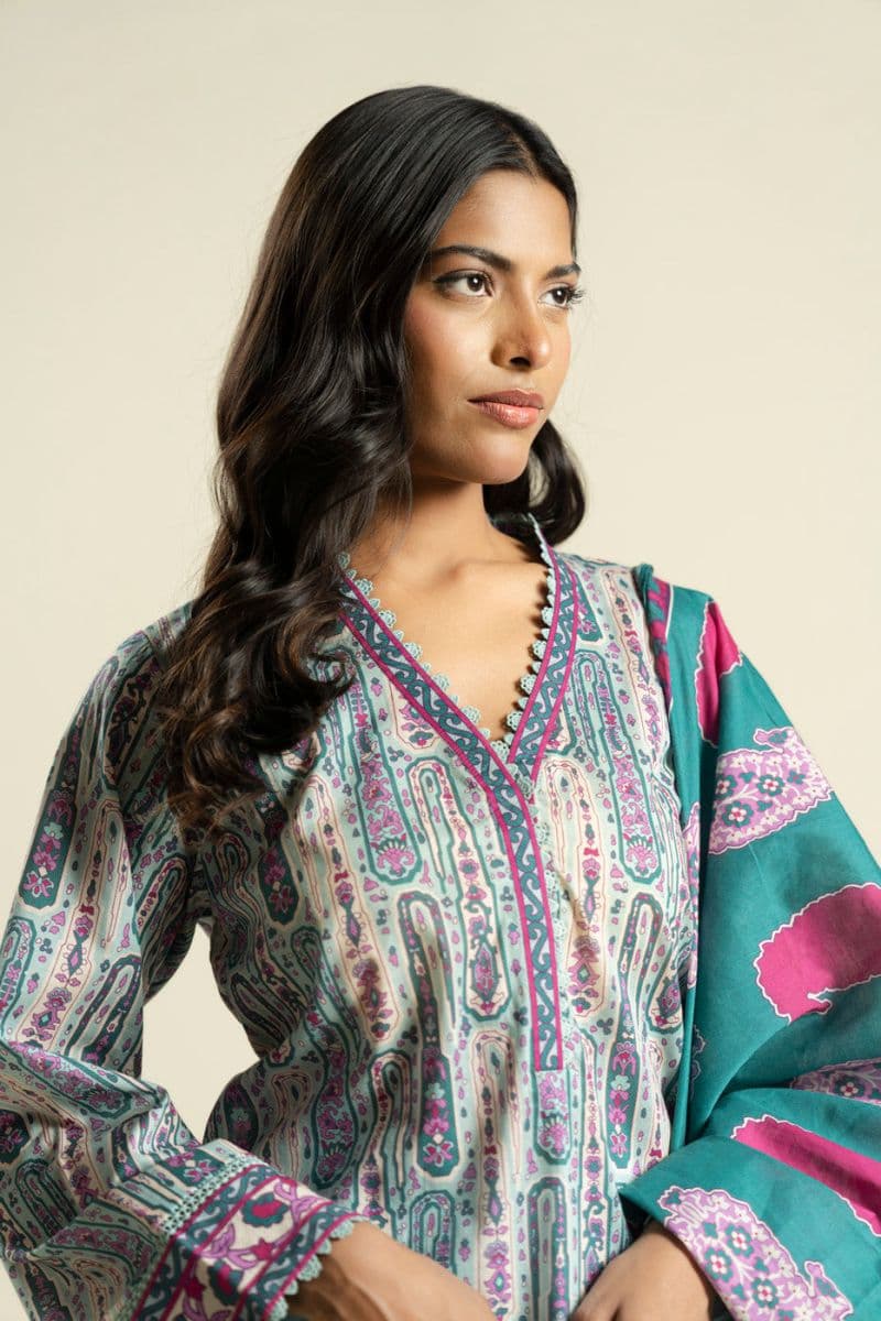 Teal Green Printed Lawn 2 Piece Dupatta