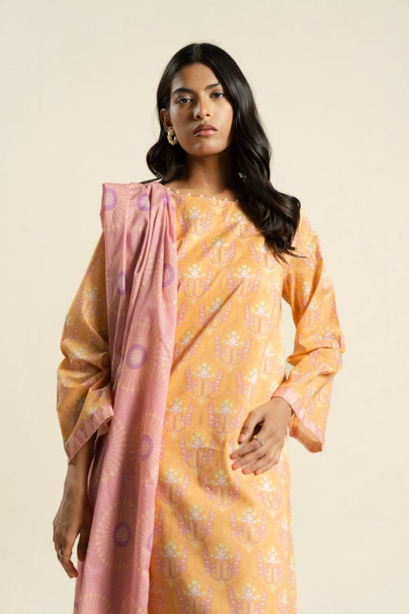 Pale Yellow Printed Lawn 2 Piece Dupatta