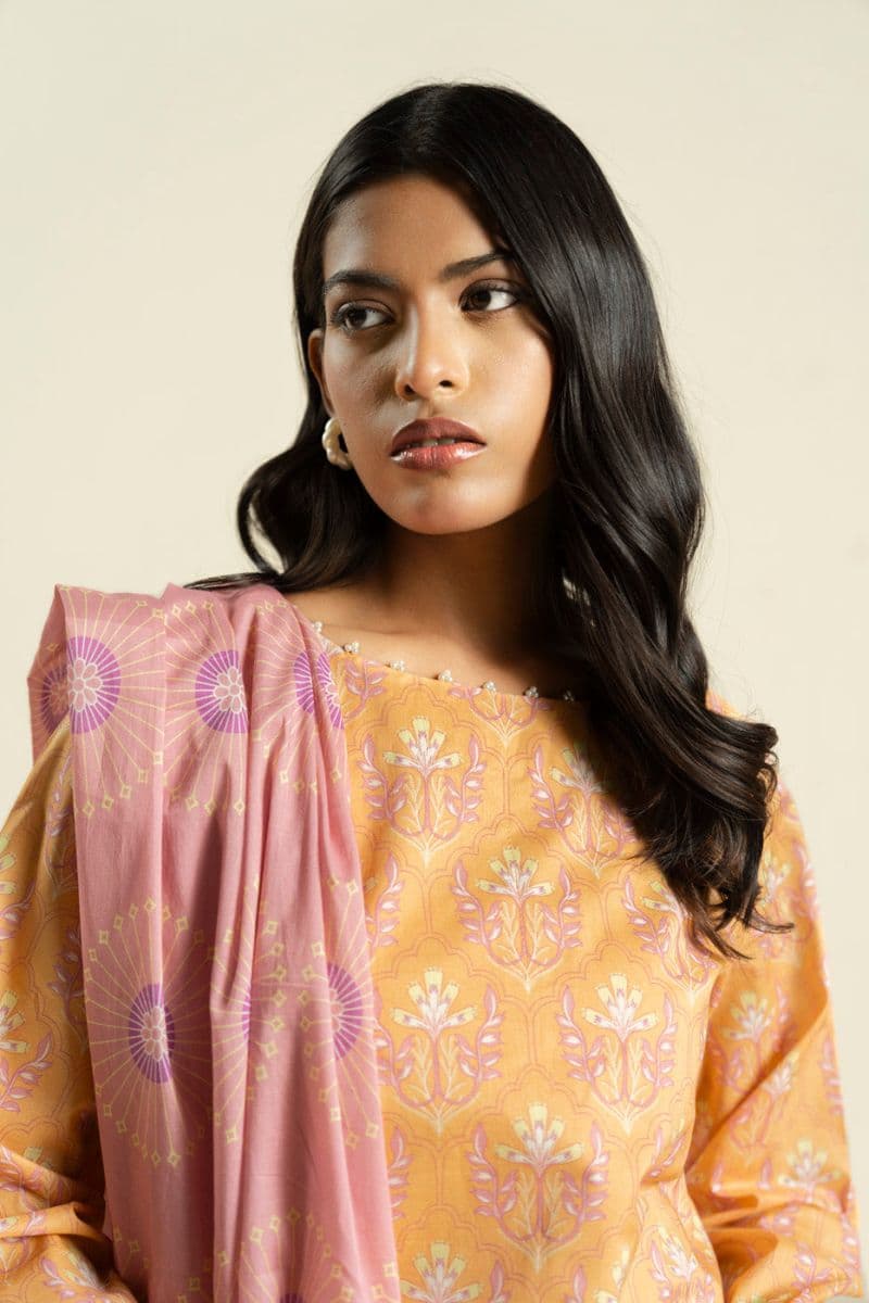 Pale Yellow Printed Lawn 2 Piece Dupatta