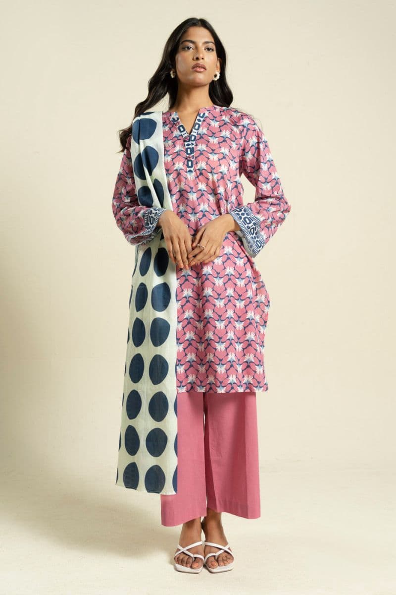 Navy Blue Printed Lawn 2 Piece Dupatta