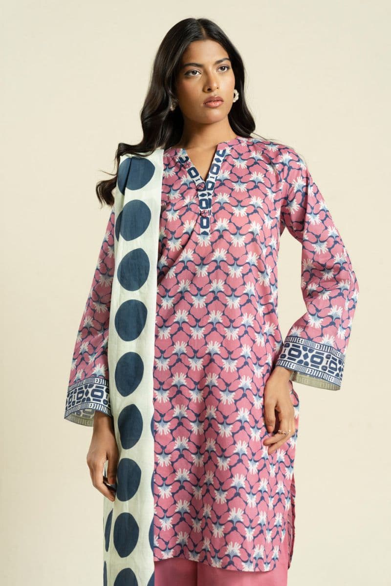 Navy Blue Printed Lawn 2 Piece Dupatta