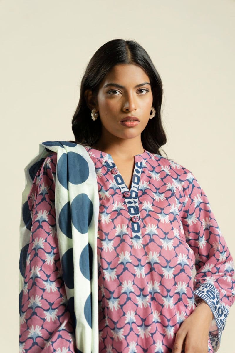 Navy Blue Printed Lawn 2 Piece Dupatta