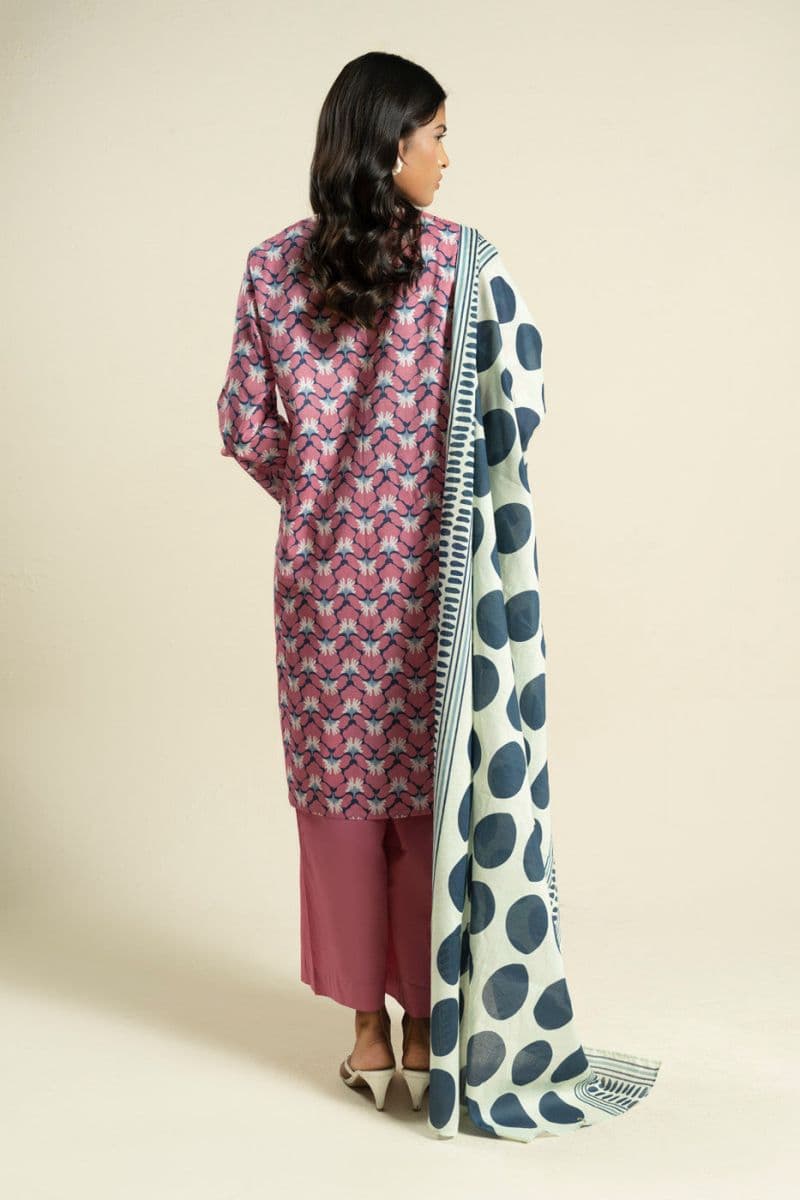 Navy Blue Printed Lawn 2 Piece Dupatta