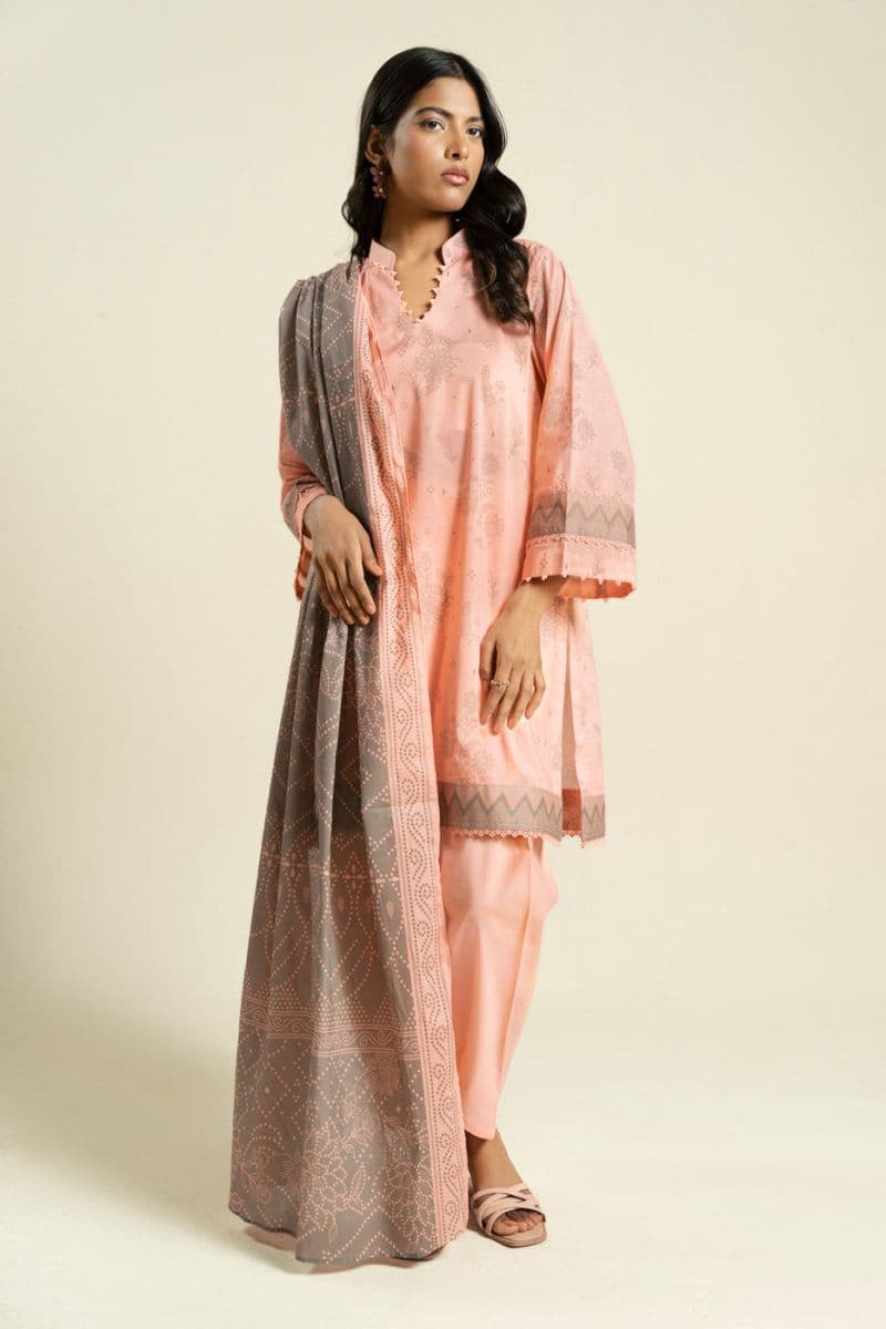 Coral Peach Printed Lawn 2 Piece Dupatta