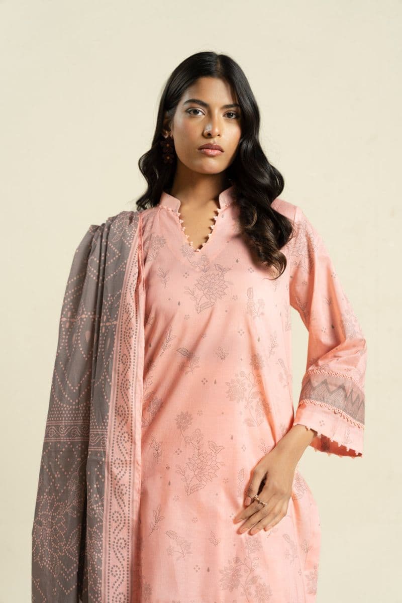 Coral Peach Printed Lawn 2 Piece Dupatta