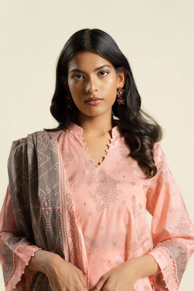 Coral Peach Printed Lawn 2 Piece Dupatta