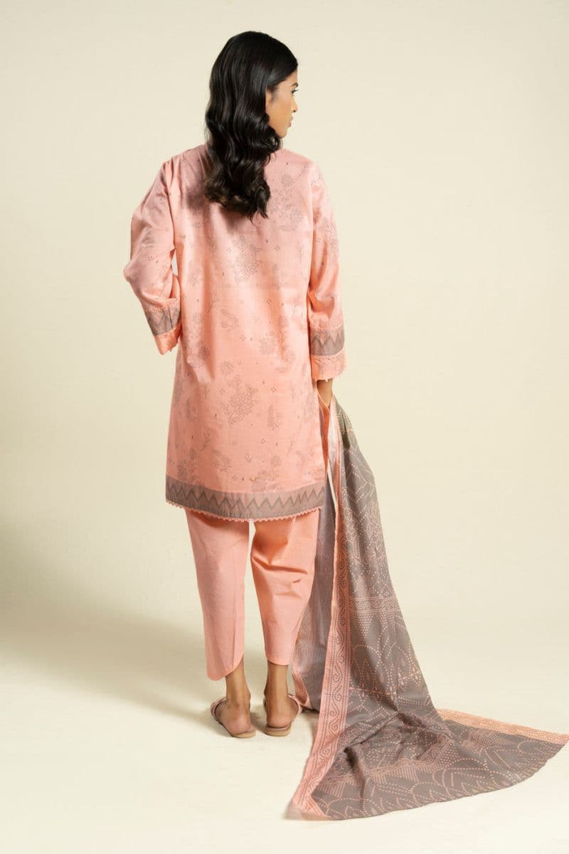 Coral Peach Printed Lawn 2 Piece Dupatta