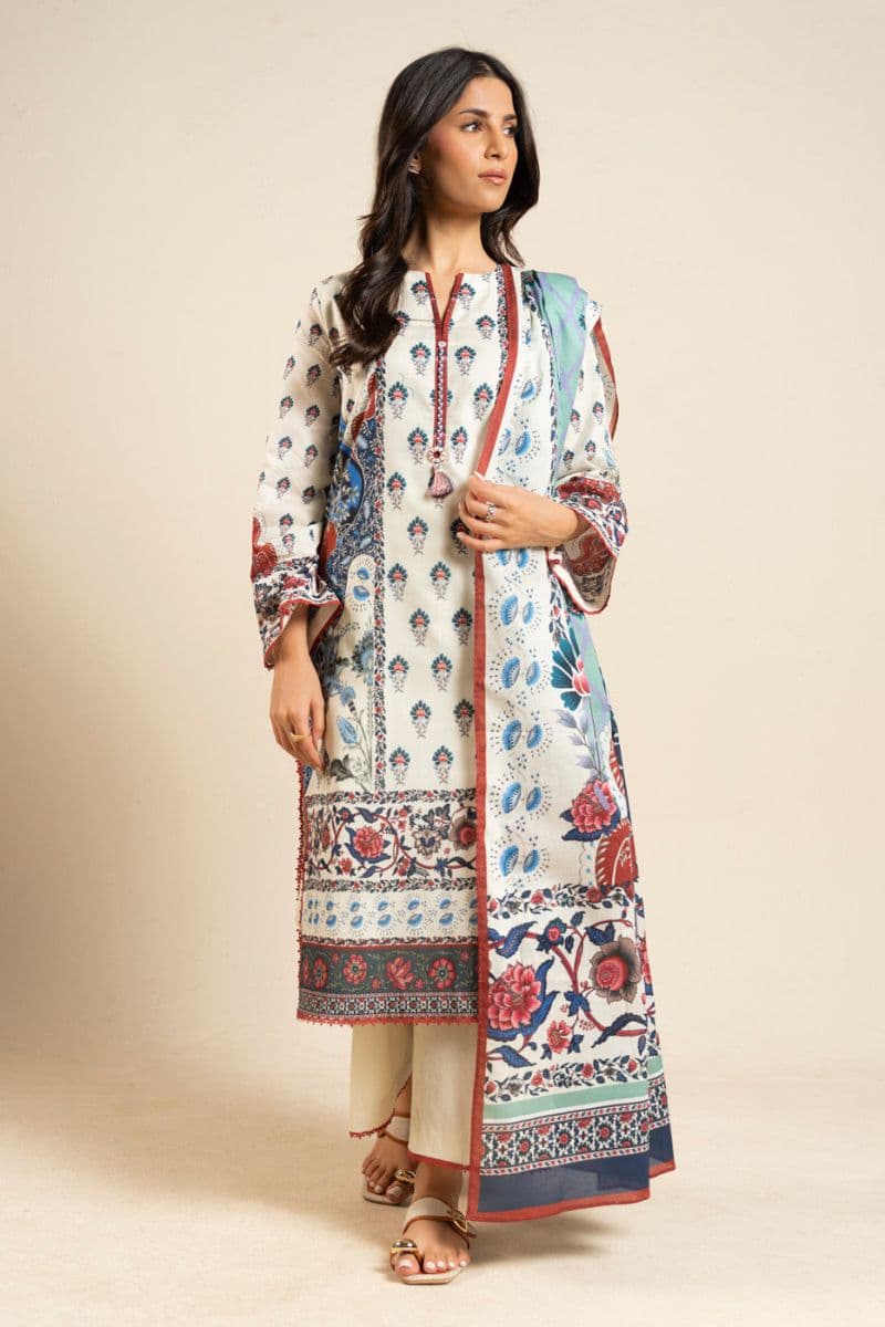 White Printed Lawn 2 Piece Dupatta