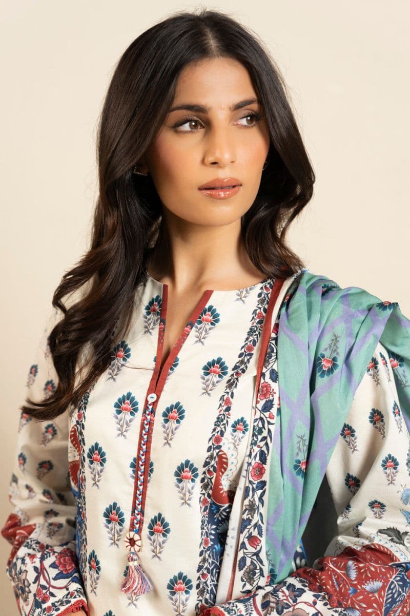 White Printed Lawn 2 Piece Dupatta